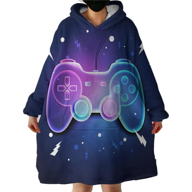 Couverture de Jeu Portable Chandail en Molleton Moderne pour Garçons, Couverture de Manette de Jeu Colorée avec Capuche Sherpa