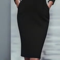 thumbnail image 5 of MORTTIC Women's Solid Color V-Neck Long Sleeve with Pockets and Belt Spring Fall Office Wear Midi Bodycon Dress Black，S, 5 of 6