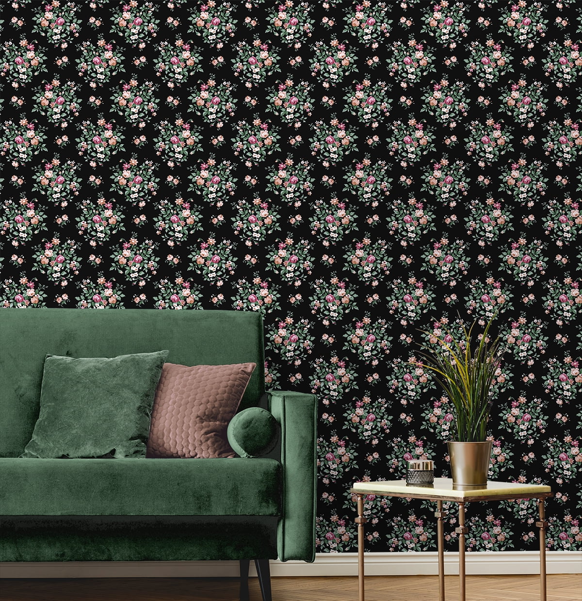 NextWall  Floral Bunches Peel and Stick Wallpaper 20.5 in. W x 18 ft. L - Ebony