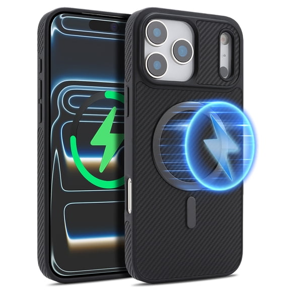 Dteck Magnetic Case for iPhone 17 Pro Max 6.9 Inch, Compatible with MagSafe PU Leather Hybrid Slim Cover with Carbon Fiber Texture,Black