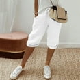 thumbnail image 2 of Ediodpoh Pants for Women Fashion Solid Large Pocket Elastic Casual Pants Pocket Capris Mid Length Linen-Like White XL, 2 of 6