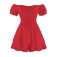 thumbnail image 6 of Sunisery Women Romper Dress Short Sleeve Ruffle High Waist Layer Off Shoulder Short Jumpsuit Dressy, 6 of 7
