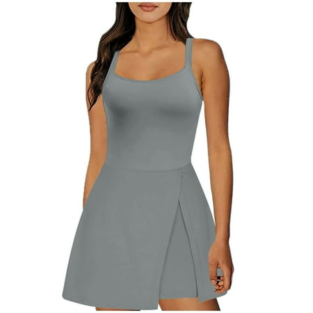 Abomasnow Women s Athletic Skortsie Tennis Dress with Shorts Underneath  Sleeveless Athletic Yoga Romper Hot Shot Dresses on Sale Clearance 2025