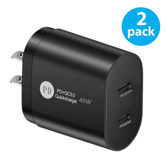2-Pack USB C Charger Block PD 3.0 Double C Charger Block 40W Fast Charger Dual USB C Wall Plug, 2-Port (20W 20w) Charger Block USB C Compatible with iPhone 14/13 Pro Max, iPad, Galaxy, Pixel etc.