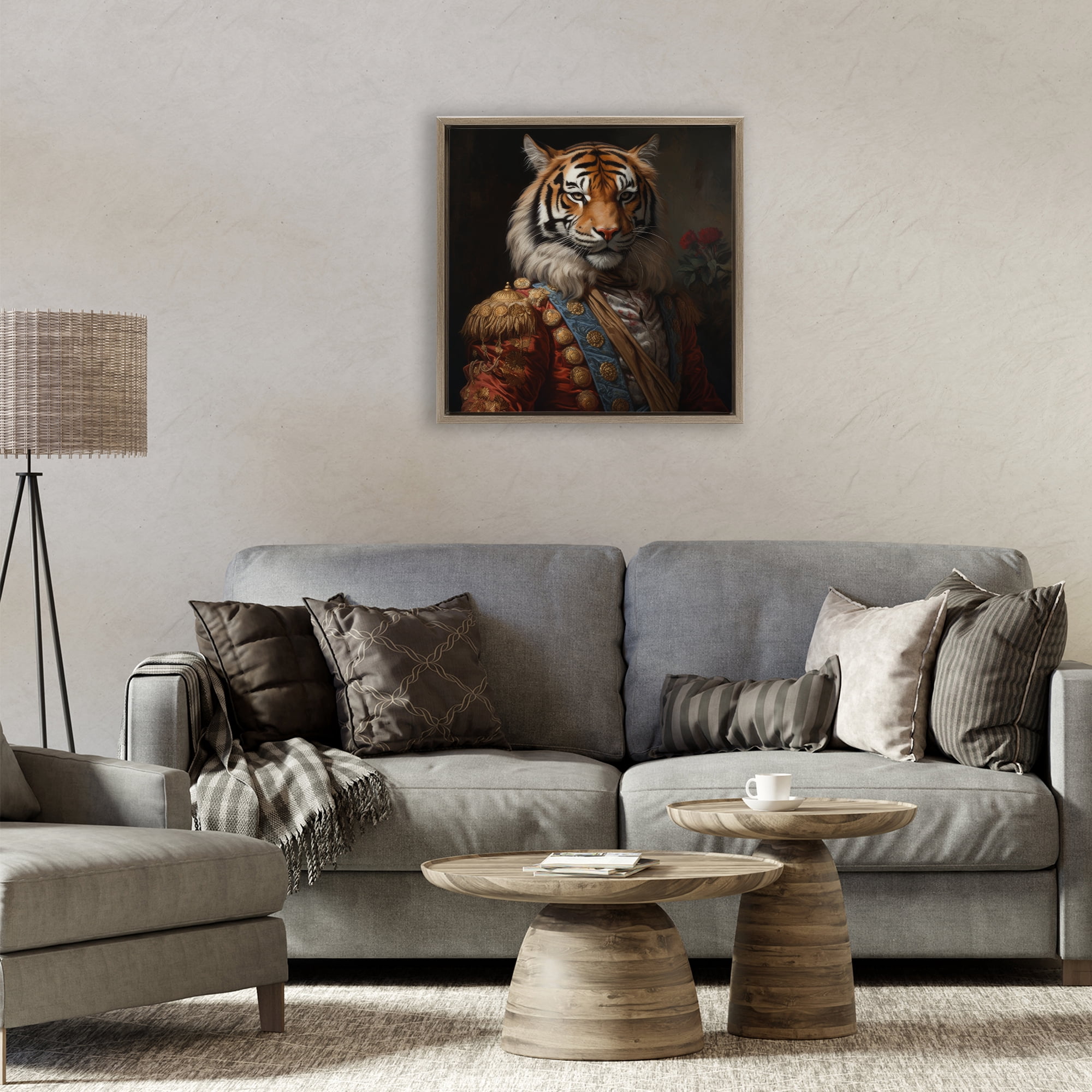 Stupell Industries Noble Tiger Transformation Brown Framed Floater Canvas Wall Art, design by Lazar Studio