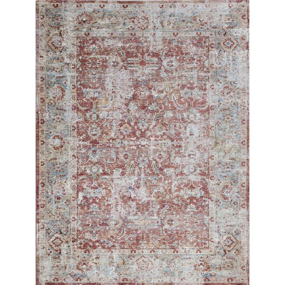 Exquisite Rugs The MET x Area Rug Antique Loom 7X10 Power Loom/Hand-Finished Rust/Blue