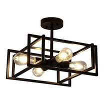 Industrial 4-Light Semi Flush Ceiling Light Fixture Modern Rectangle Frame Ceiling Lamp for Island Bedroom Hallway