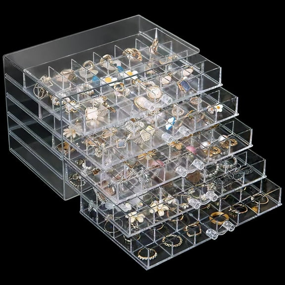 Earring Storage Box Organizer, Acrylic Jewelry Storage Box Holder with 5 Drawers, Transparent Jewelry Display Stand with 120 Small Compartments, Earring Gift Box for Women