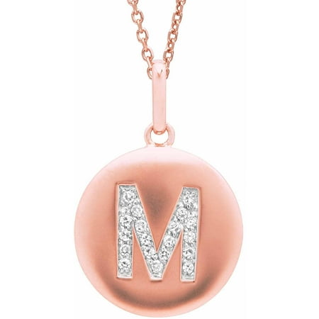 Diamond Accent Rose Gold-Plated Sterling Silver Round Initial M Disc Pendant