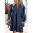 thumbnail image 5 of Denim Dress for Women Summer Casual Babydoll 2026 V Neck 3/4 Puff Sleeve Jean Dresses Dark Blue XL, 5 of 9