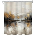 thumbnail image 6 of Grey Abstract Shower Curtain Misty Woodland Mountain Lake Brown Trees Oil Painting Nature Bathroom Curtain Artistic Farmhouse Country Bathroom Decor Fabric with Hook-72"W x 72"L (Pack of 1), 6 of 7