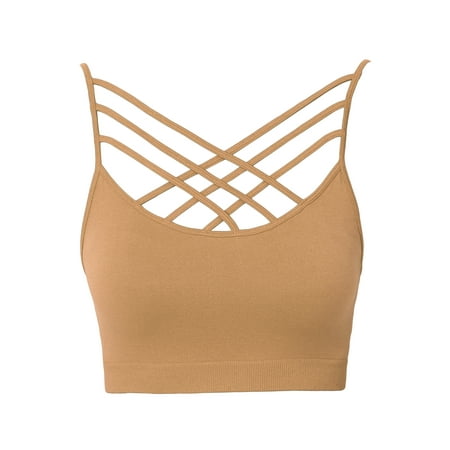 Microfiber Sleeveless - TheMogan Women's S~3XL Padded Criss Cross Strappy Bustier Crop Top Bralette Bra Top