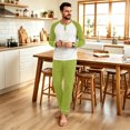thumbnail image 2 of OIOLOYJM Men's Pajama Sets Casual Raglan Long Sleeve Henley Shirts with Bottoms Sets Soft Comfy Lounge Breathable Sleepwear Fluorescent Green M, 2 of 6