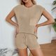thumbnail image 2 of Suéter de punto para mujer + Pantalones cortos para mujer conjunto de pantalones cortos camisa de punto y manga corta FLhrweasw Nuevo, 2 of 9