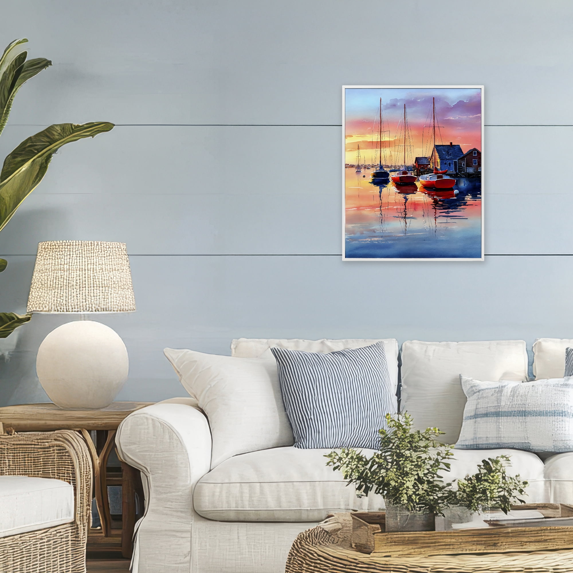 Stupell Industries Vivid Sunset at Docks White Framed Giclee Art, design by Franklyn Gregory