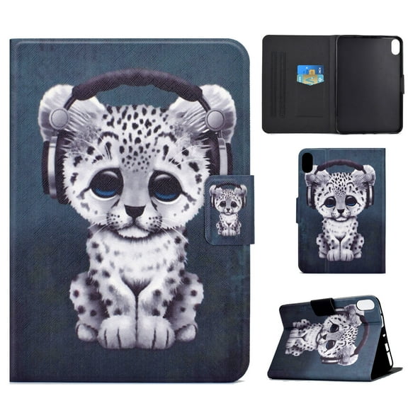Dteck Patterned Case for iPad 10th Generation 10.9 inch 2022,Magnetic PU Leather Smart Card Pocket Case Hybrid Silicone Kickstand Cover,Leopard