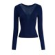 thumbnail image 3 of Camisas Ajustadas de Larga de con Cuello en V Profundo para Mujer, Moda Y2K 2025 Azul Marino S, 3 of 10