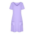 thumbnail image 4 of Rezuofi New Summer Dresses for Women 2025 Casual Short Sleeve Solid Round Neck Pocket Lightweight Mini Dresses for Work, 4 of 6