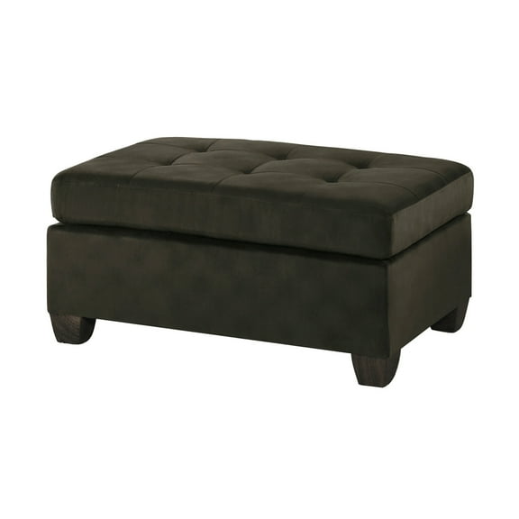 Polyester Upholstered Ottoman With Tufted Seat, Chocolate Brown- Saltoro Sherpi