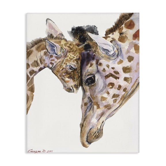 Stupell Industries Traditional Baby Giraffe Family Animal Watercolor Canvas Art, 16 x 20, by George Dyachenko