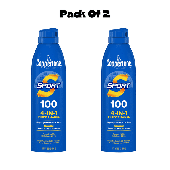Coppertone Sport, 4-IN-1 Performance Sunscreen Spray, Adult, SPF 100, 5.5...
