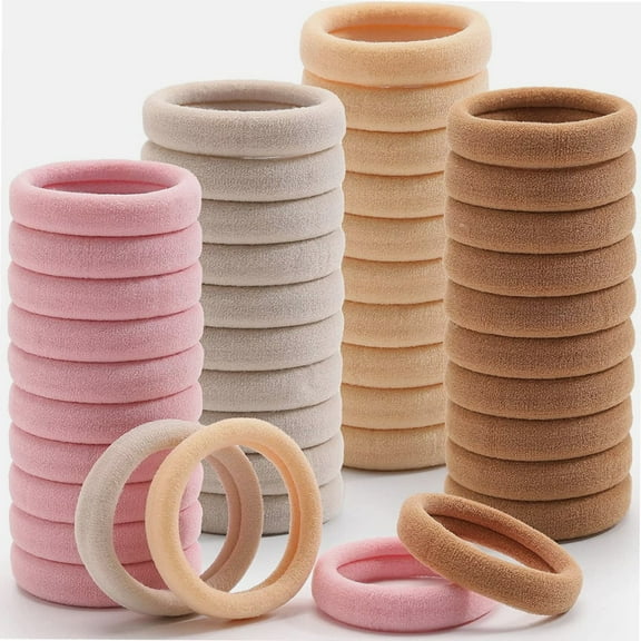 100 Pcs Thick Seamless Tan Hair Ties, Ponytail Holders Hair Accessories No Damage for Thick Hair (Pink Theme Colors)
