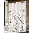 thumbnail image 2 of No Hook Shower Curtain with Snap-in Liner, Brown Beige Botanical Waterproof Fabric Bathroom Curtains, Watercolor Spring Floral Summer Leaf Bath Curtains & Mesh Top Window Stall 48"x72", 2 of 9