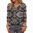 thumbnail image 5 of Towmus Womens Blouses Boho Floral Printed 3/4 Sleeve Shirts Business Work Shirt Dressy Casual Loose Tops, 5 of 5