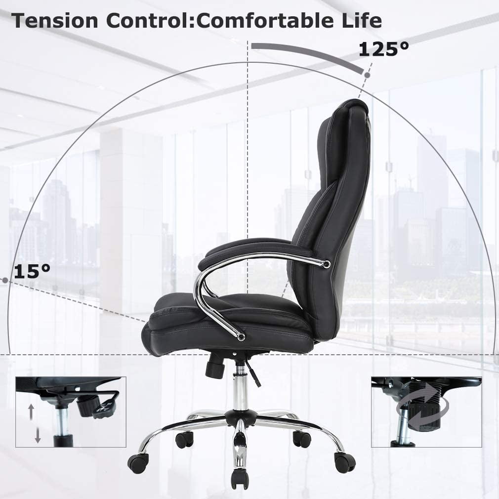 BestOffice Office Chair Desk Chair Computer Chair with Lumbar Support Arms Headrest High Back PU Leather Adjustable(Black)