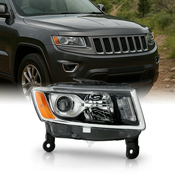 AKKON - Fits 2014-2016 JEEP Grand Cherokee [Halogen Type] Projector Chrome Headlight Right Passenger Side Headlamp Replacement