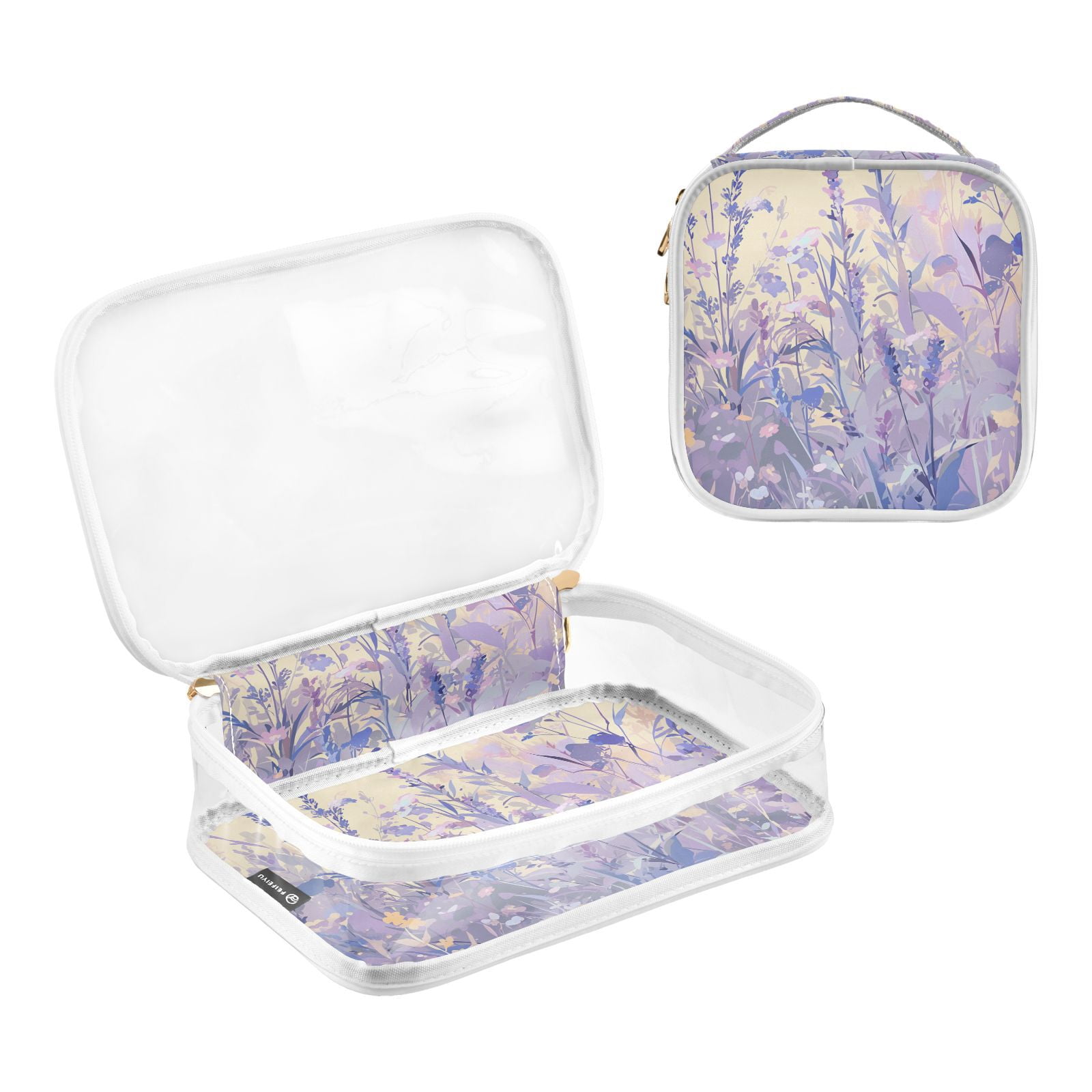 Clear Makeup Bags with Handle Large Opening 2 Pack Set Toiletry Bag Quart Size Bag, for Women Man Traveling Travel Essentials, Toiletries and Other. Lavender Grass