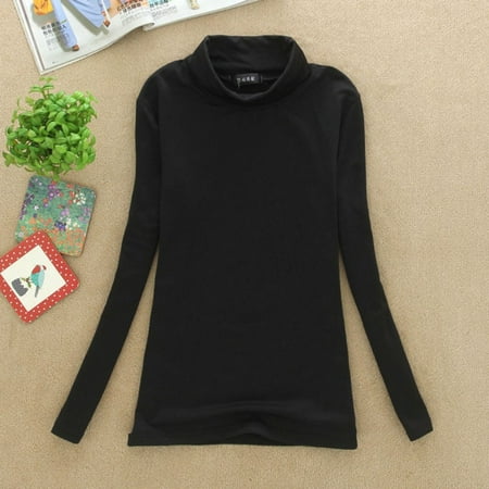 Female Casual Turtleneck Long Sleeves Solid Blousas Cotton Basic Shirts Tops For Women