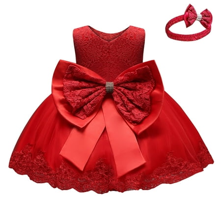 

Ecqkame Children Dress Clearance Toddler Girls Net Yarn Embroidery Rhinestone Bowknot Birthday Party Gown Long Dresses Headband Suit Red 12-18Months