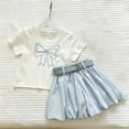 thumbnail image 6 of WQNVRNR Girls Sweet Two-Piece Outfit- Elastic Waist Bubble Shorts Short Sleeve Crewneck Top Casual Bow Summer Clothes Set Blue Size 1 Years, 6 of 9