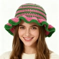thumbnail image 2 of CYSFASHION Bucket Hats for Woman Handmade Crochet Ruffled Wool Hat Fashionable Colorful Wide Brimmed Hat Unisex Hat With Flounced Edge Green, 2 of 4