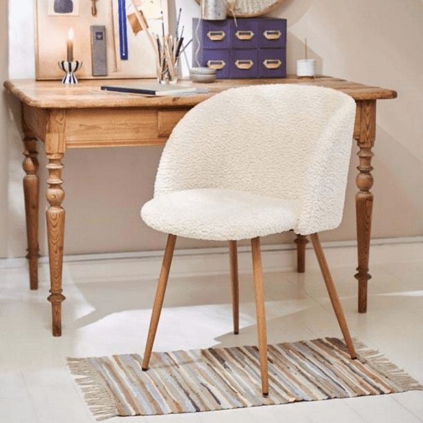 Teddy Faux Fur Dining Chairs Modern Dining Chair with Wooden Color Metal Legs Upholstered Dining Chairs Accent Desk Chair for Dining Room Kitchen