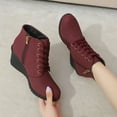 thumbnail image 6 of Ankle Boots Women Autumn Winter Wedge Heel Platform Lace Up Ankle Boots Warm Comfortable Shoes Booties Women Wine 40, 6 of 6
