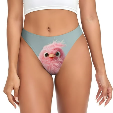 Qokaie Adorable Pink Fluffy Birds Printed Women s Cotton Thong Underwear  Sexy Breathable Panties G-string-Medium
