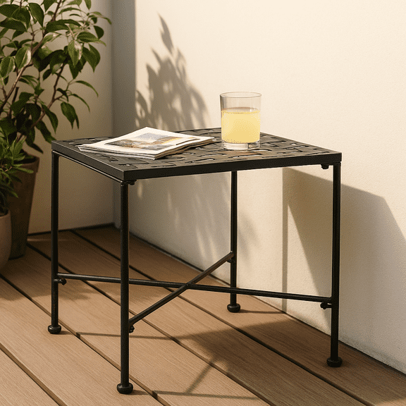 Homy Casa Outdoor Side Table for Patio or Balcony, Weather Resistant End Table, Black Metal