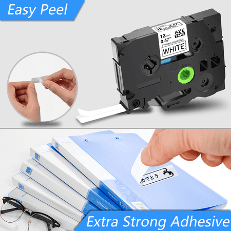 GREENCYCLE 2PK TZe-S231 TZ-S231 TZ-231 TZe-231 0.47'' 12mm Black on White Extra Strength Tape Compatible for Brother P-touch Label Maker
