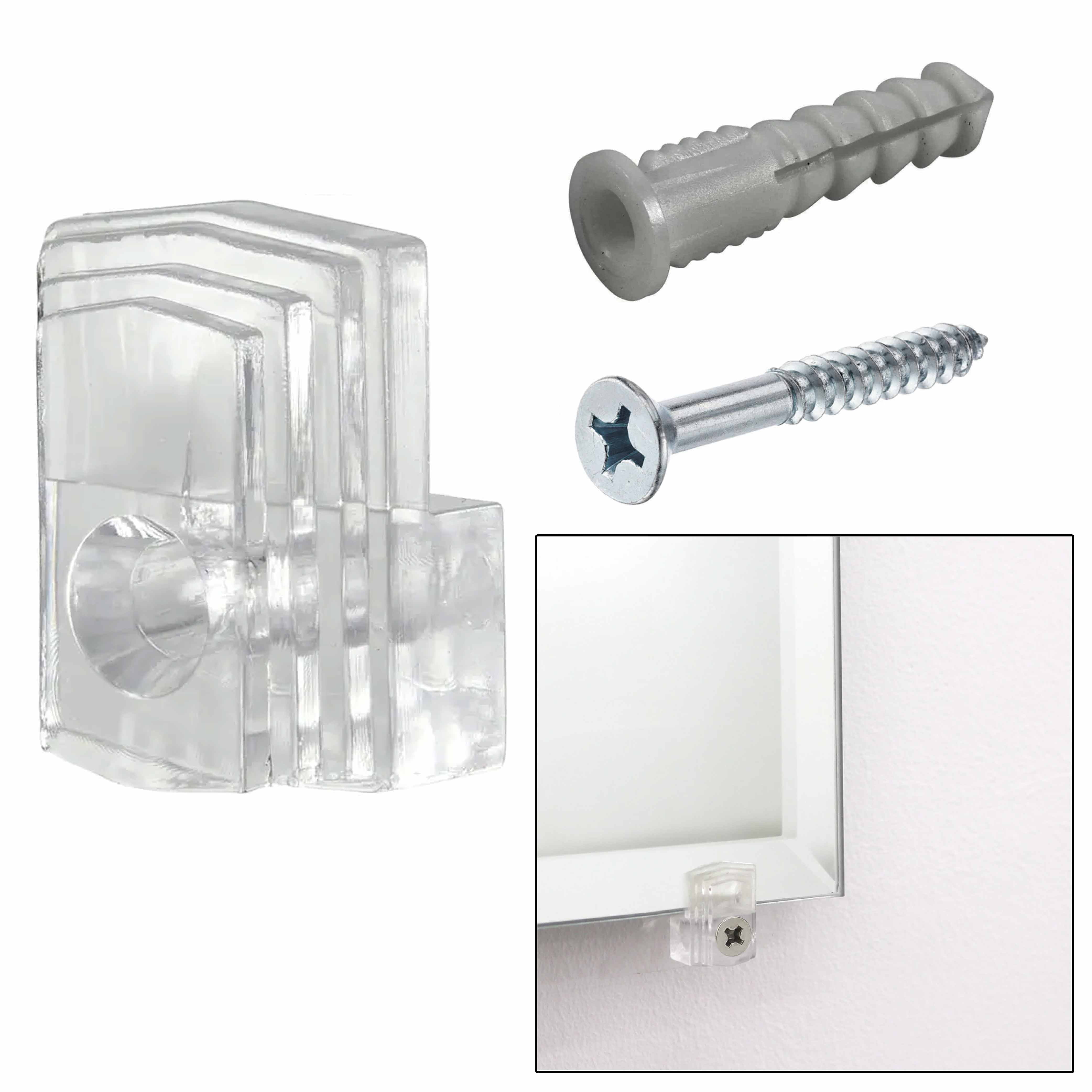 24 Wall Mirror Holder Clips Clear Retainer Mounting Brackets Screws