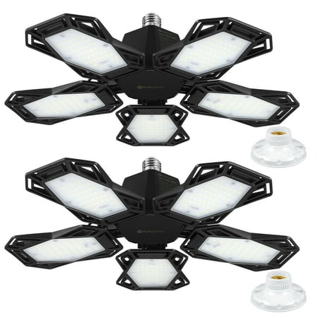 

YUNLIGHTS 2pcs 180W LED Garage Light 18000LM Flood Light 5 Deformable Panels Garage Ceiling Light E27 LED Shop Light for Worksho