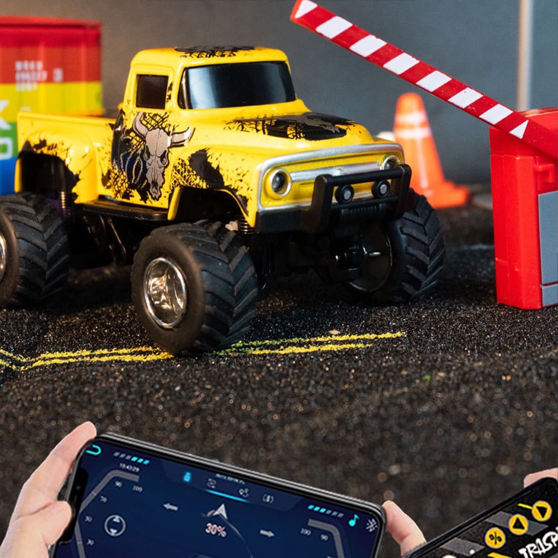 1/64 Scale Alloy Mini Remote Control Monster Truck, 2.4G 3-Speed Phone/RC Dual Control Off-Road Crawler with Shock Absorber & Trailer Hook, Desktop Crawler Toy for Hobbyist