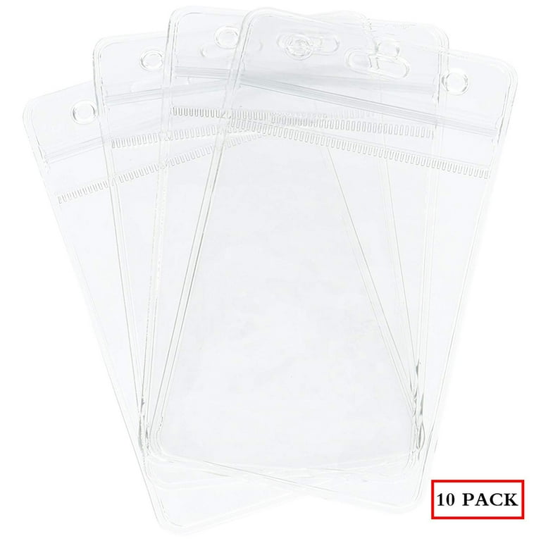 3 Pack Hard Plastic ID Badge Holders - Clear Thumb Slot Top Load Double Card Case For Lanyards