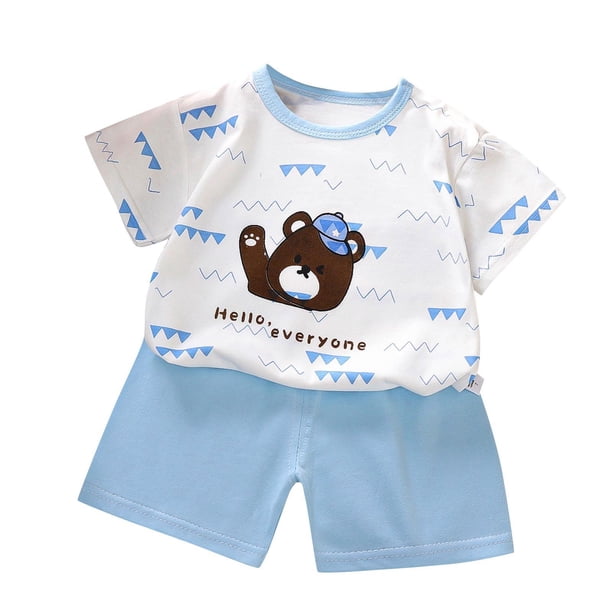 Odeerbi 3M-6Y Niños Trajes de Verano Estampado de Osos Camiseta de Algodón de Manga Corta Pantalones Cortos Conjunto de Dos Piezas Cintura Elástica