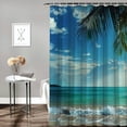 thumbnail image 2 of Orinice  Ocean Shower Curtain, Palms Tropical Island Summer Beach Foamy Sea Water Maldives Idyllic Photography, Cloth Fabric Bathroom Decor Set with Hooks,  60x72, 2 of 7