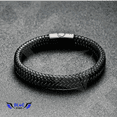thumbnail image 2 of Pulsera Piel Genuina Acero Inoxidable Masculino Negro Trenzada Hebilla Magnética Cuero Hombre, 2 of 6