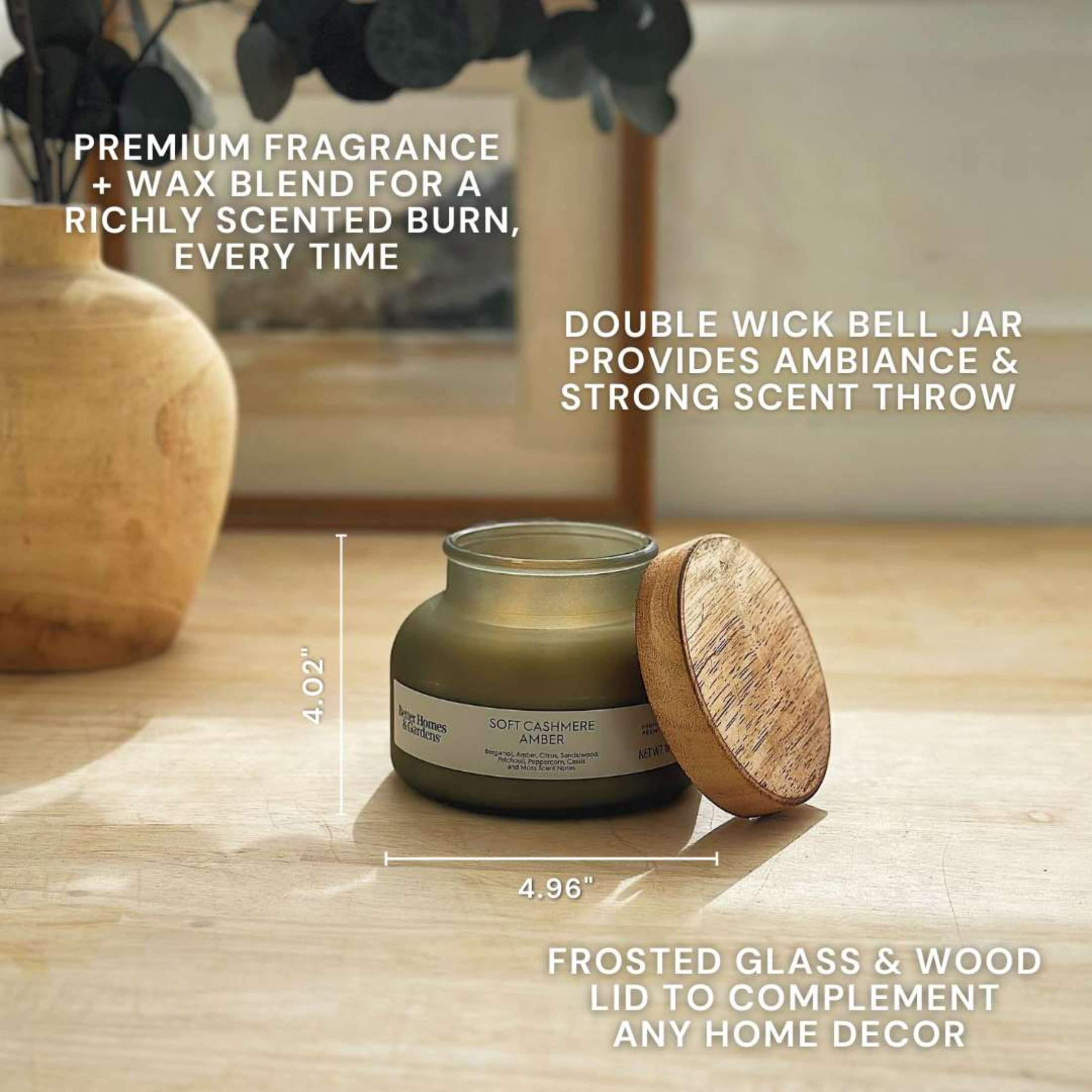 (4 pack) Better Homes and Gardens Soft Cashmere Amber Scented 2-Wick Frosted Jar Candle 18oz.
