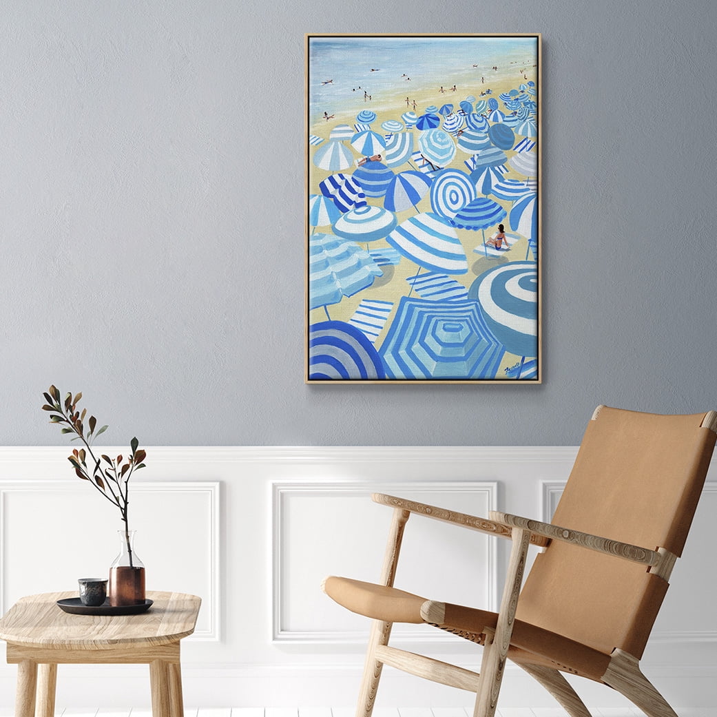 Sky Blue Beach Framed Premium Gallery Wrapped Canvas - Ready to Hang