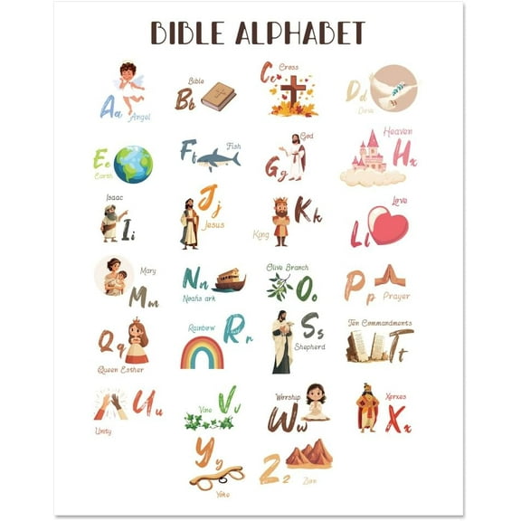 1 Pc Bible Alphabet Chart Poster ABC Scripture Print Classroom Decor Educational Study Learing Decor Poster for Kindergarten Early Years School 28x35cm/11x13.7" White